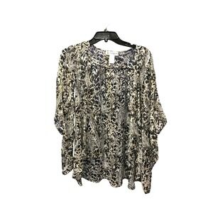Sure Couture‎ White Black Taupe Pattern Sheer Shirt